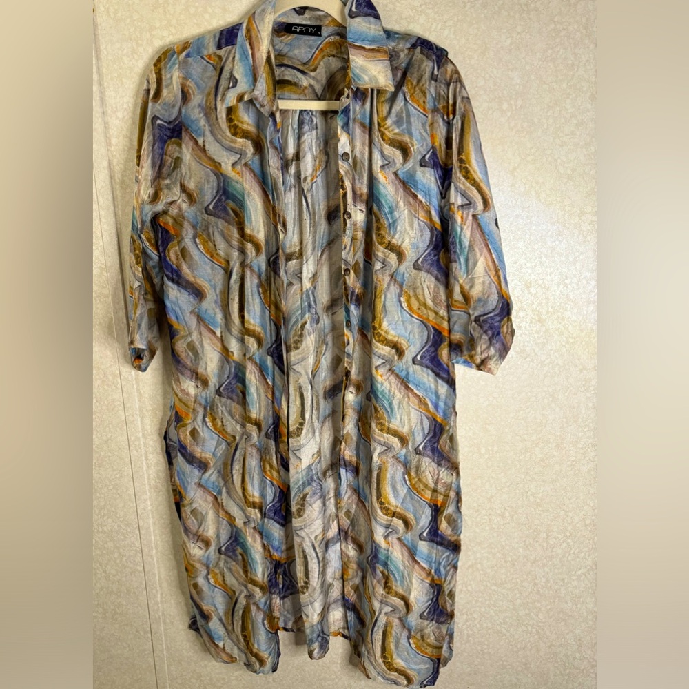 APNY Colorful Oversized Long Modal Cardigan Button Down Art To Wear Sz S 90s Y2K